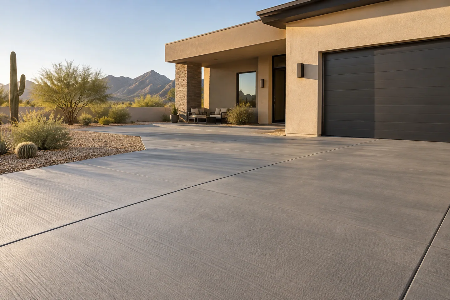 Architectural concept of a concrete driveway at a desert home