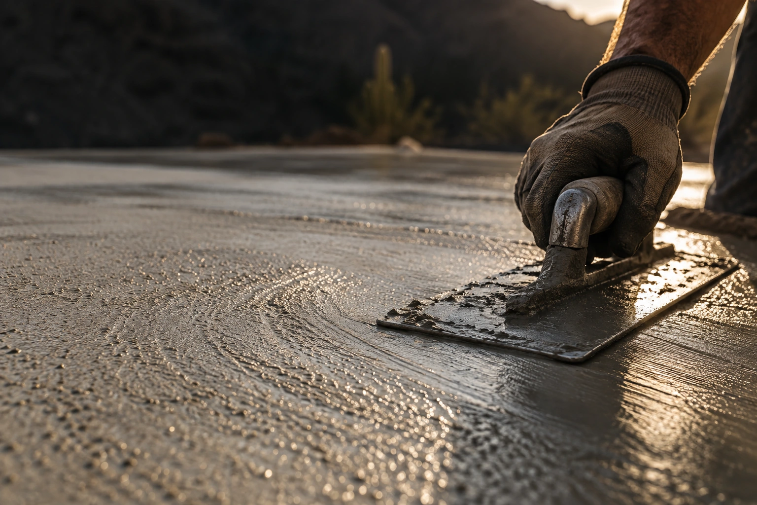 A concrete finisher working along the edge of a surface